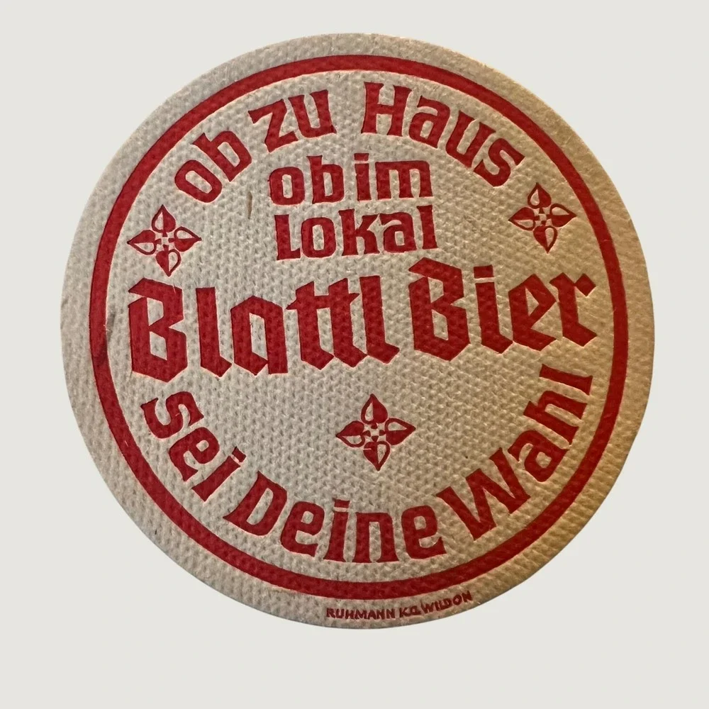 Blattl Bier Coaster Cream Red Vintage German Beer Mat Ruhmann KG Wildon